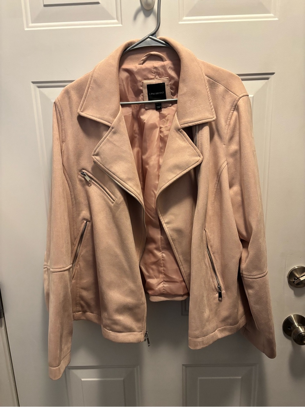 Lane Bryant Blush Pink Moto-Style Suede Jacket